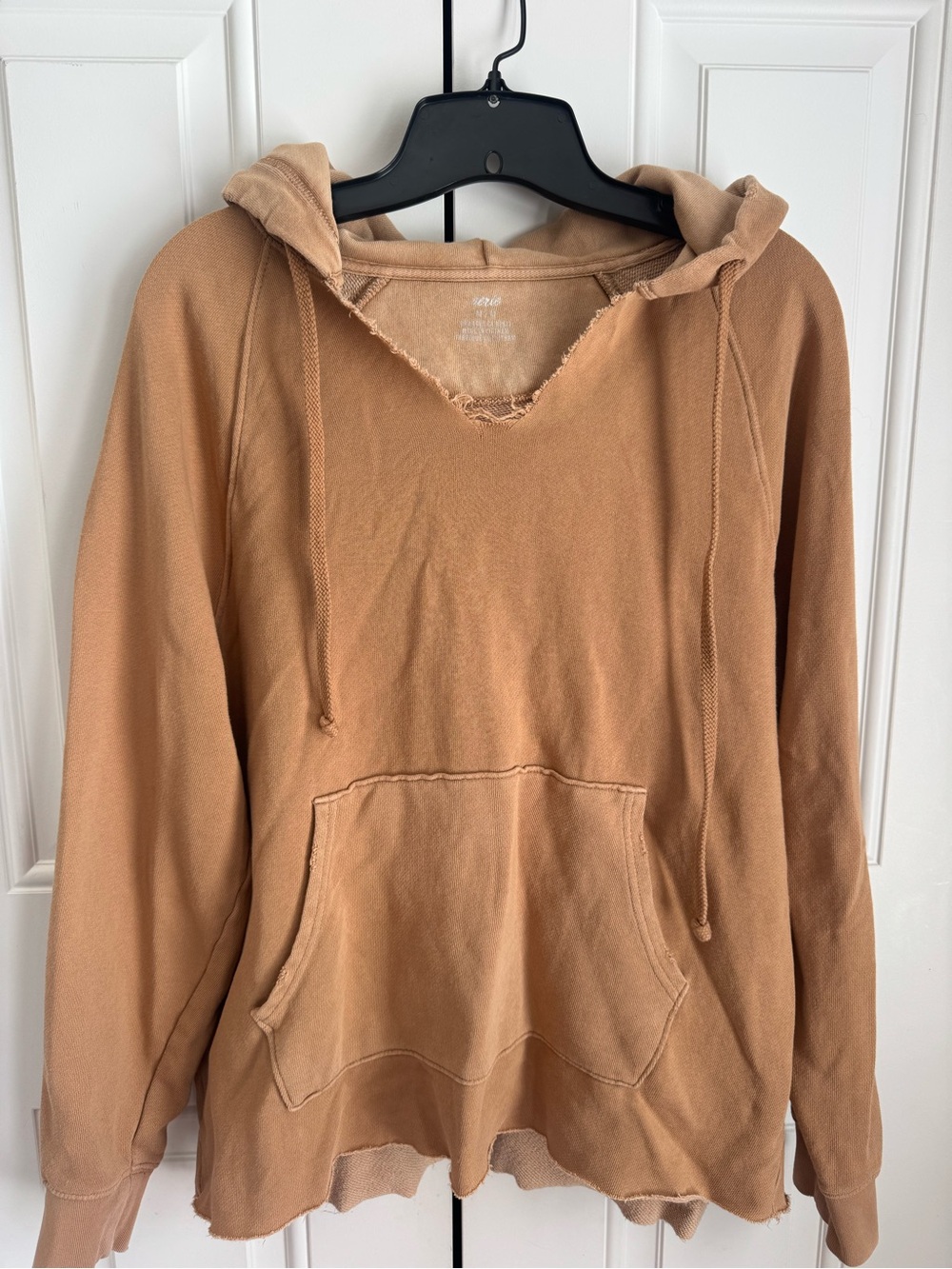 AERIE Women’s Washed Camel Colored Raw Hem Hoodie Sweatshirt